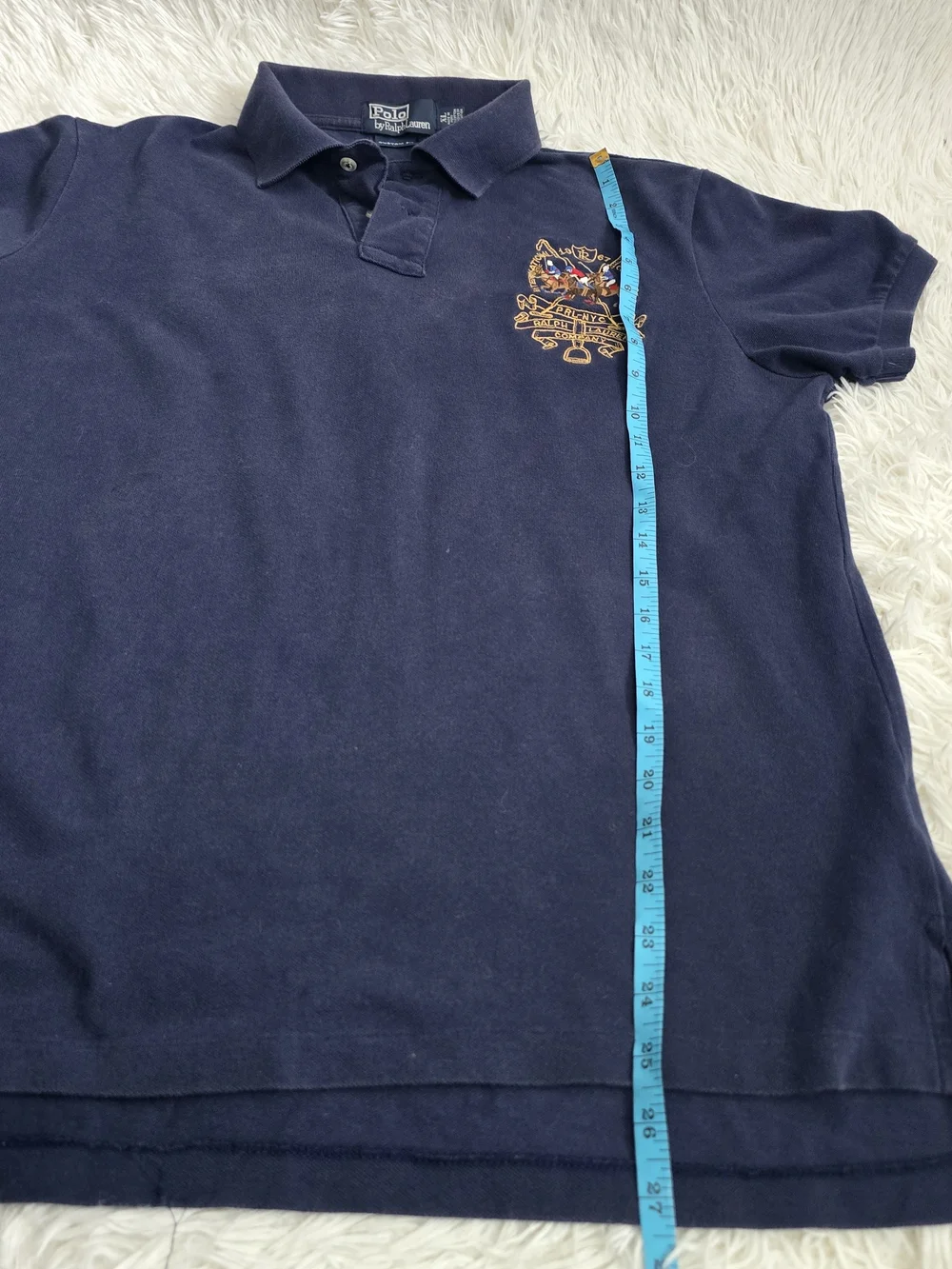 Polo Ralph Lauren Triple Pony Navy Blue Custom Fit Polo Top